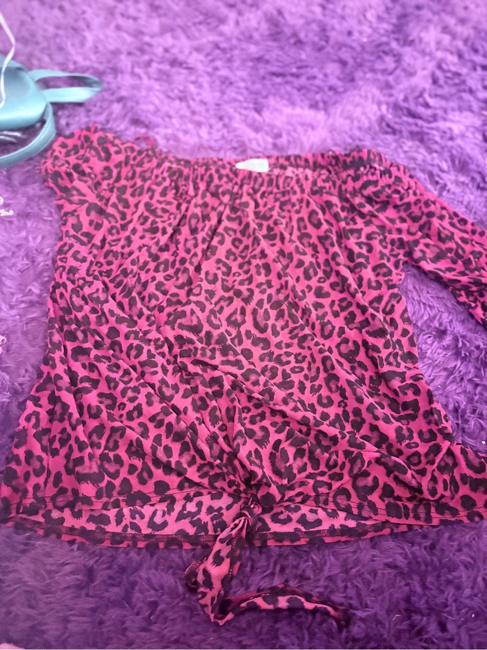 Red Leopard Print Off-Shoulder Tie Top